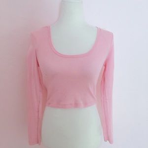 pink rib american apparel long sleeve crop top
